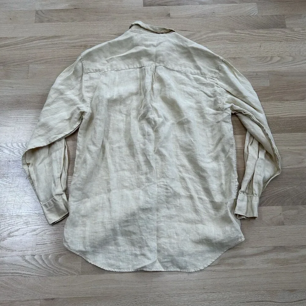 VTG Banana Republic Shirt Mens M Yellow 100% Irish Linen Collared Button